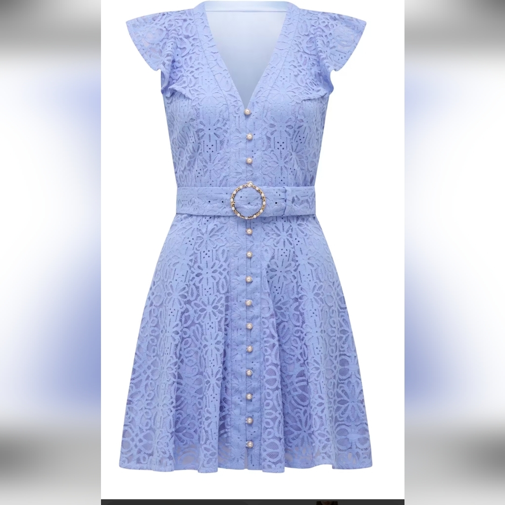 Ever New Lace Button-Front Midi Dress in Light Blue